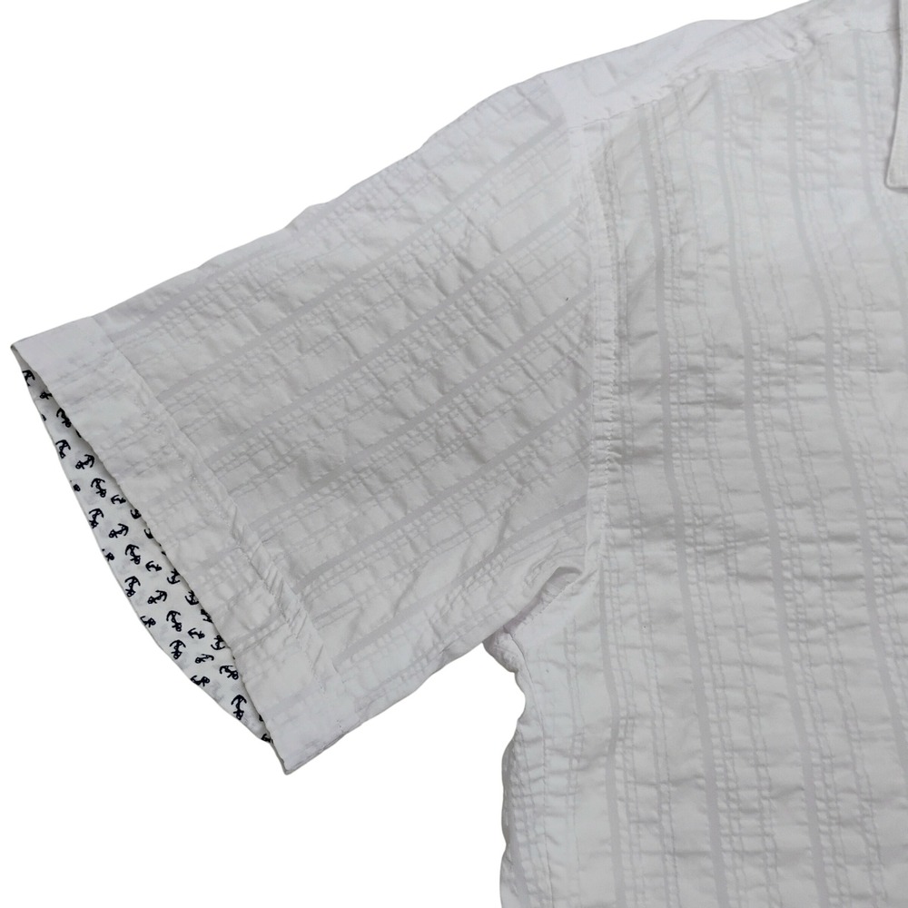 Envy Mens XL White Short Sleeve Button Up Shirt Anchor Print Cruise Casual - Picture 6 of 8